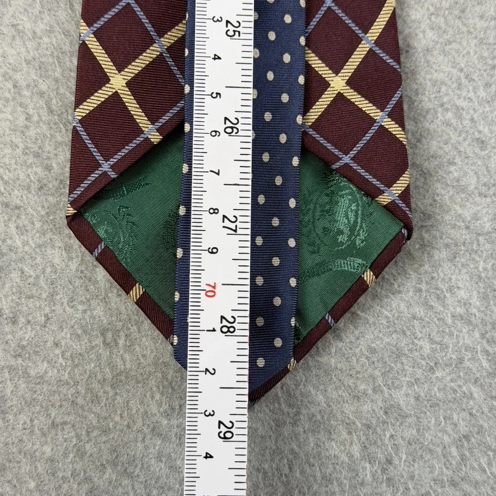 Vintage Tommy Hilfiger USA Silk Tie Burgundy Gold Blue Windowpane Necktie 57x3.6